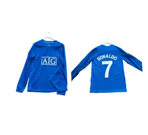 2007 2008 Away Retro Blue No.7 Ronaldo Long Sleeved Soccer Jersey football jersey top mexico jersey soccer jerseys