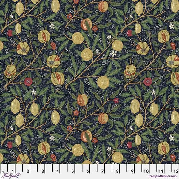 Fabric FreeSpirit Morris & Co. Medium Ink Fruit Oxford Holiday by the Quarter Yard PWWM128.INK
