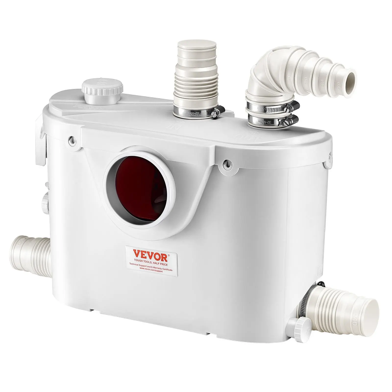 【Summerfinds】VEVOR Stainless Steel Macerator Toilet Pump - 500W Motor, 29 GPM/110 LPM Flow, 26 ft/8 m Lift, Anti-Clogging Design, 4 Water Inlets Upflush Stainless Steel Pump for Toilet, Basement