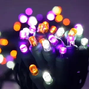 50 5mm ColorSplash Halloween Purple, Cool White, Orange LED Christmas Lights, 6" Spacing