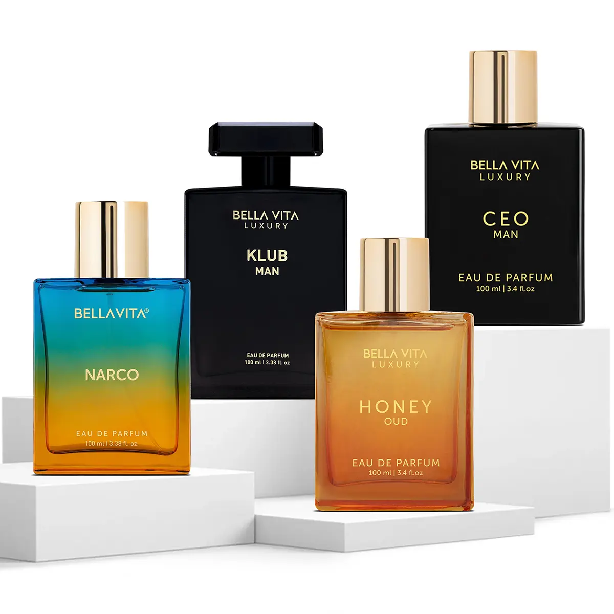 Elite Hustlers by BellaVita Luxury | Perfume Combo Gift Set | 4×100 ml | Klub, CEO, Narco & Honey Oud | Long Lasting Eau De Parfum | Vegan & Cruelty Free