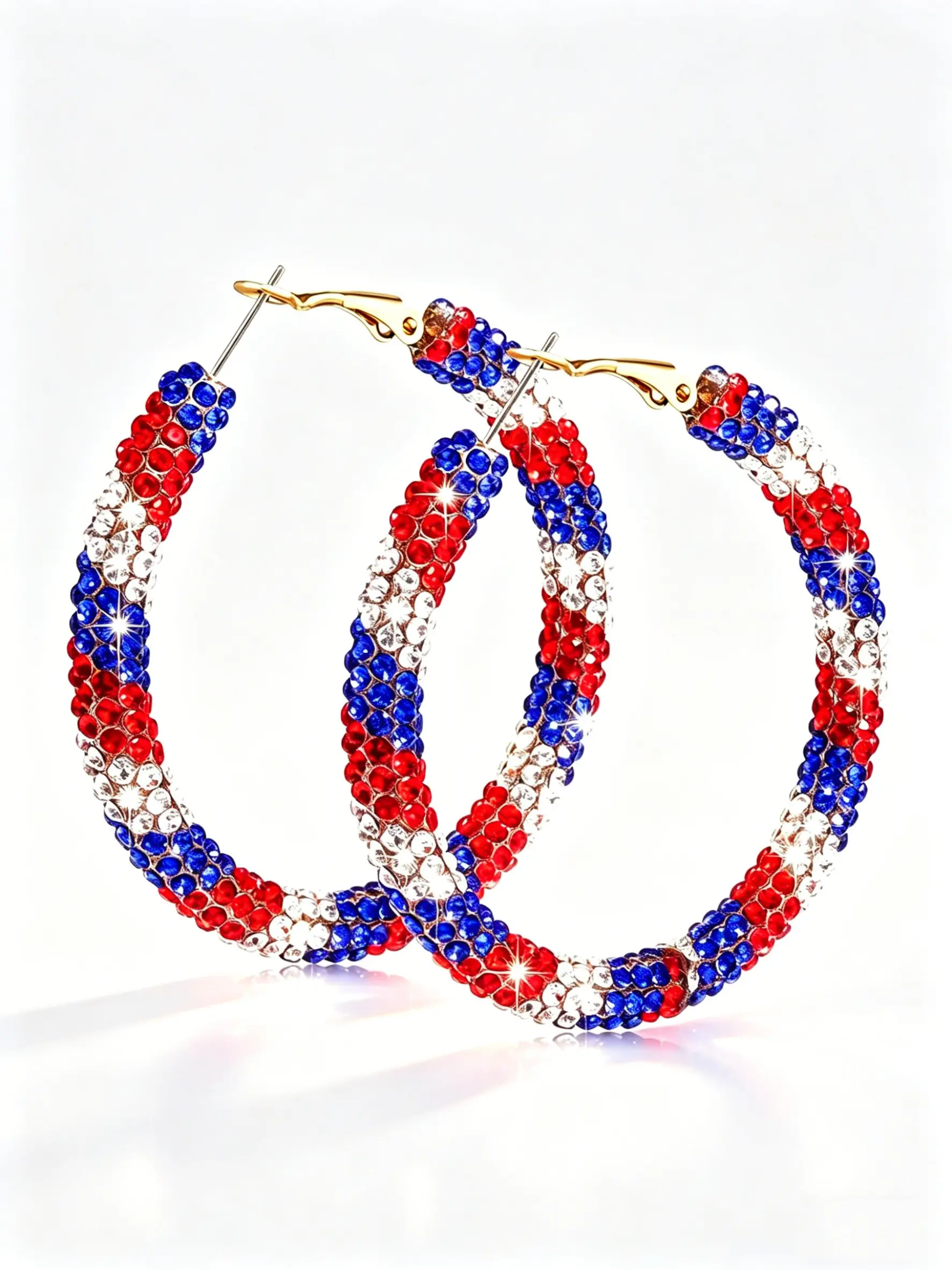 Blue American Flag Earrings, Patriotic Jewelry, Bohemian Resin Rhinestone, Circle Shape Earrings, Extra Large Stud Earrings, Perfect for July 4th Party Gifts, Sparkling Ear Jewelry, Party Festival Earrings