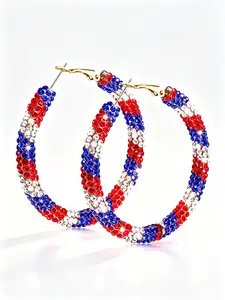 Blue American Flag Earrings, Patriotic Jewelry, Bohemian Resin Rhinestone, Extra Large Stud Earrings, Perfect for July 4th Party Gifts, Sparkling Ear Jewelry, Party Festival Earrings