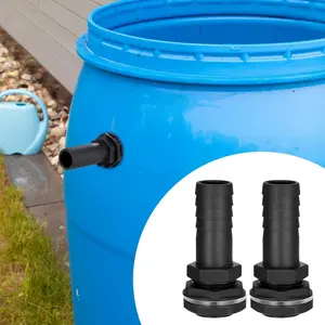 2-Pack Rain Barrel Overflow Connector 25mm Barbed Pipe Fitting Fits 1 Inch BSP Thread Includes Leak-proof Nut and Gasket Set