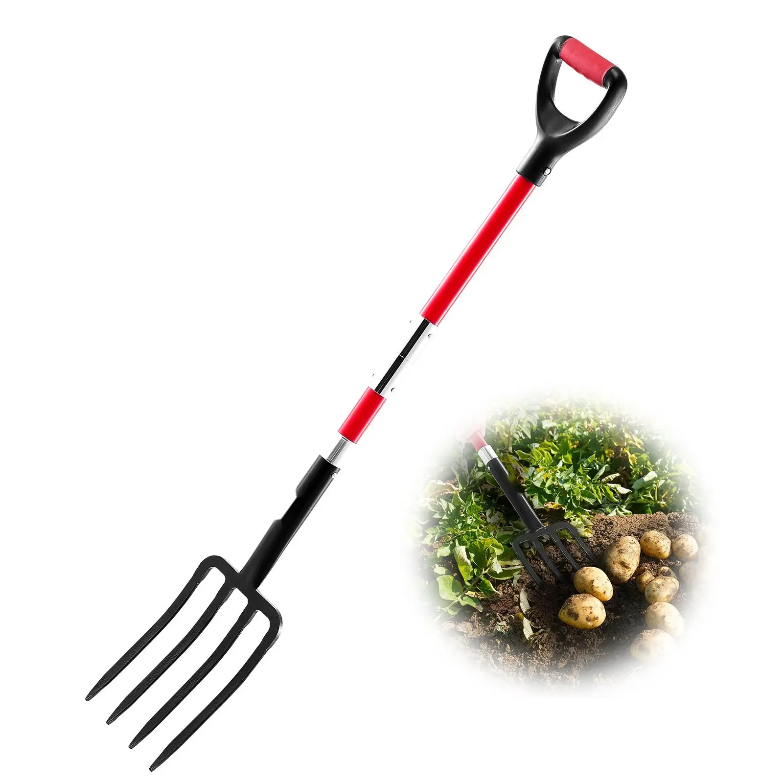 4-Tine Garden Fork With Fiberglass Handle, 45-Inch Spading Fork For Digging, Heavy-Duty Garden Tool For Soil Aeration, Compost, Weeding, And Yard Cleanup, Durable Construction For Long-Lasting Outdoor Use