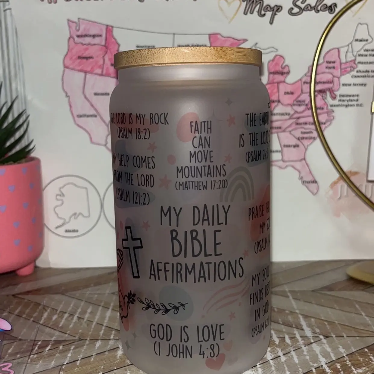 Bible affirmation glass can