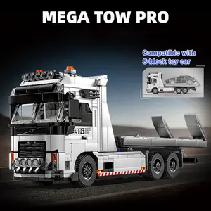 Collectible FH16 heavy truck trailer building block set, Building Blocks Model, with model-level detail, multiple movable parts, can tow an 8-unit scale sports car, compatible with LEGO bricks, made with high-quality ABS material