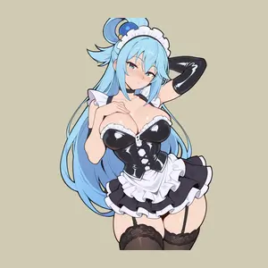 Blue Hair Anime Maid Girl Vinyl Sticker, Cute Fantasy Character Decal for Laptop, Water Bottle, Notebook