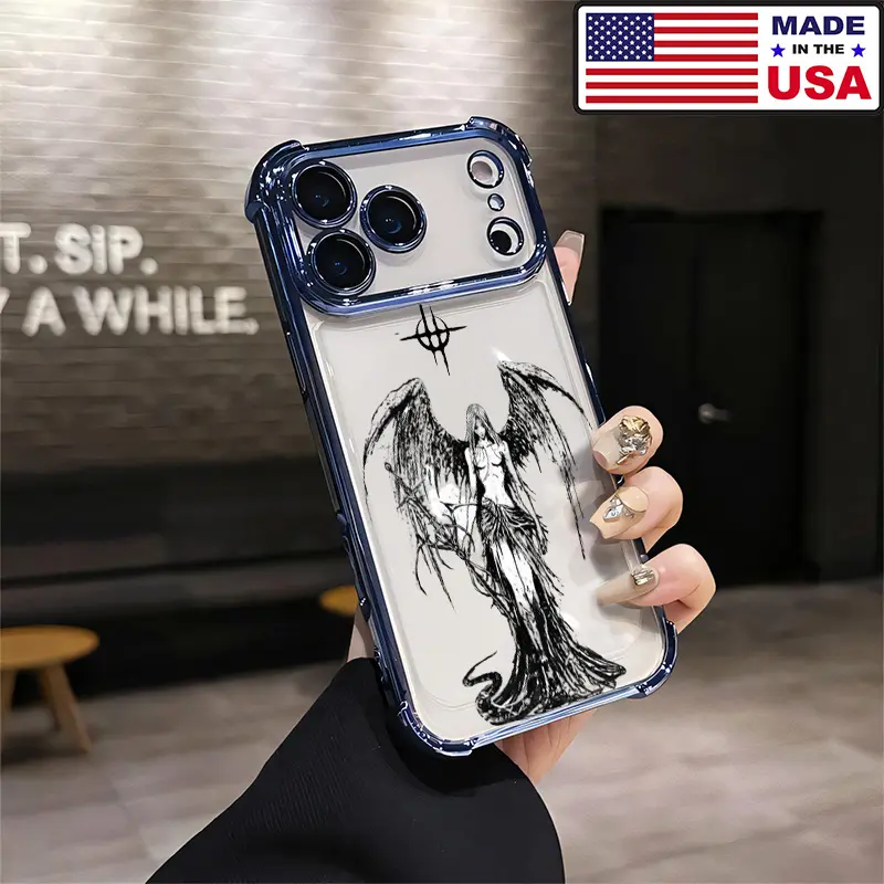 Customized Silicone TPU Protective Smartphone Case - Gothic Dark Grunge Fallen Occult Angel Tattoo Aesthetic, Drop Tested with Airbag Corners, Vintage Fashion Accessory for iPhone 12-17 Plus Pro Max Ultra & Samsung 22-25 Plus Pro Max Ultra