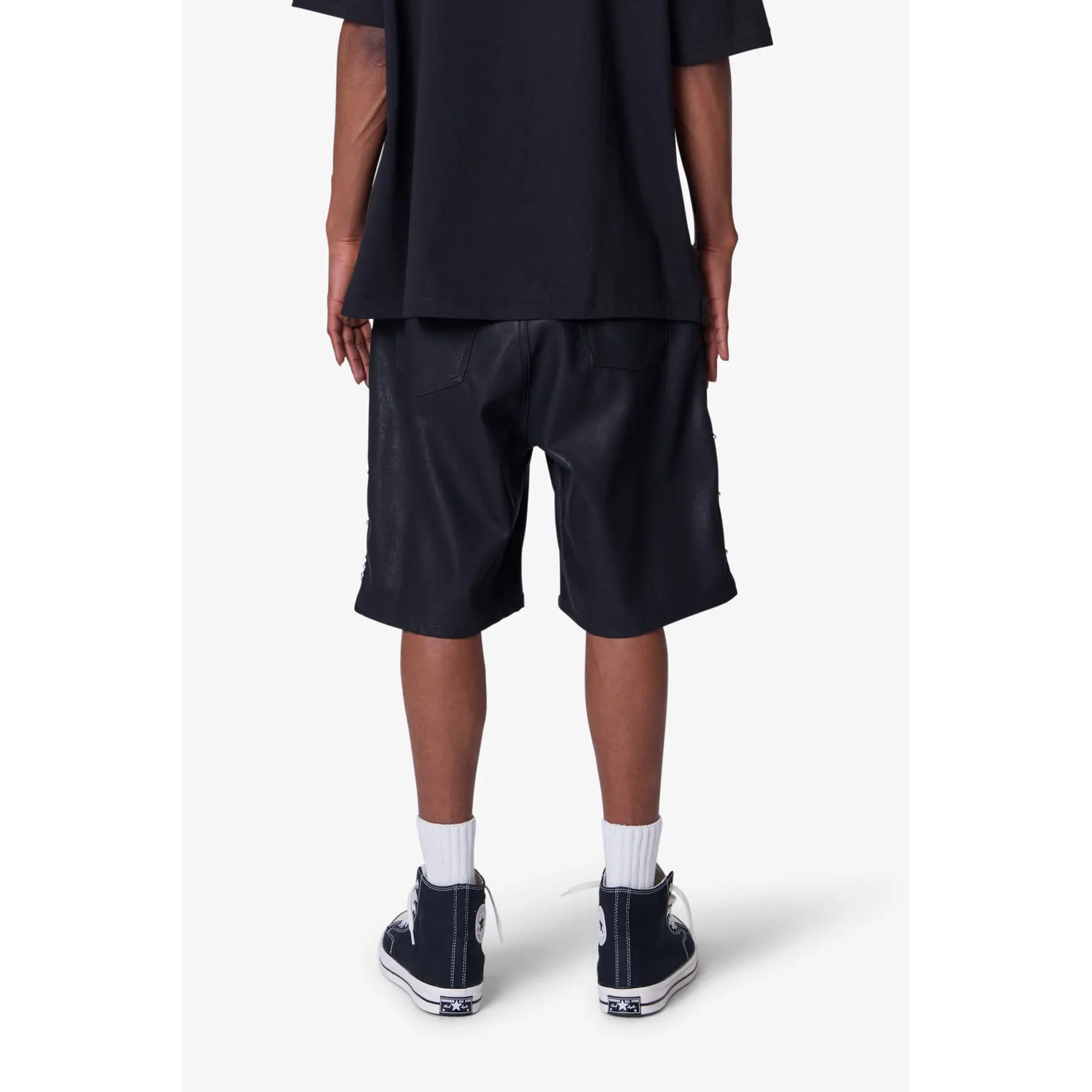 mnml Ultra Baggy Leather Studded Shorts - Black - TikTok Shop