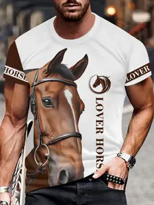 Realistic Horse Print T-Shirt, Equestrian Theme Short Sleeve, Fashionable Comfort Design, Perfect Daily Wear, Ideal Gift Choice