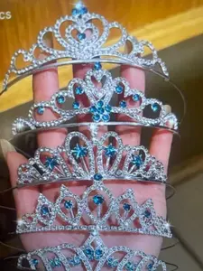 5pcs Set Blue Crystal Elegant Crown Design Princess Tiara Crowns, Kids Birthday Party Accessories, Elsa Inspired Sparkling Rhinestone Headbands, Cosplay Props, Costume Headpiece