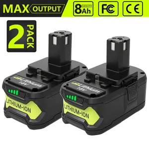 2Pack 8.0Ah High-Capacity 18V Replacement Battery for Ryobi Tools - Compatible with P108/P107/P105/P104/P103/P102, Fast Charge