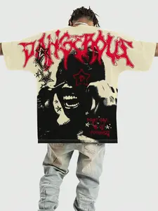 1pc Men's Dangerous Graphic T-Shirt Red & Black Portrait Print Oversized Loose Short Sleeve Cotton Tee Casual Gothic Streetwear Fashion Top For Men US UK Trending Menswear Casual Trendy Tee