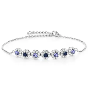 Gem Stone King 925 Sterling Silver Blue Tanzanite Blue Sapphire and White Zirconia Tennis Bracelet For Women (1.47 Cttw, Gemstone December Birthstone, 7 Inch with 2 Inch Extender)