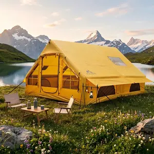 Inflatable Camping Tents 8-10 Person,129 Square Feets Large Inflatable Camping Tent with Stove Jack,Blow up Tent with Mesh Windows & Pump Luxury Waterproof