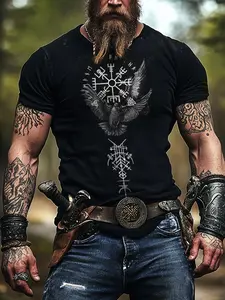 Men'S Viking Raven Norse Rune Graphic T-Shirt - He