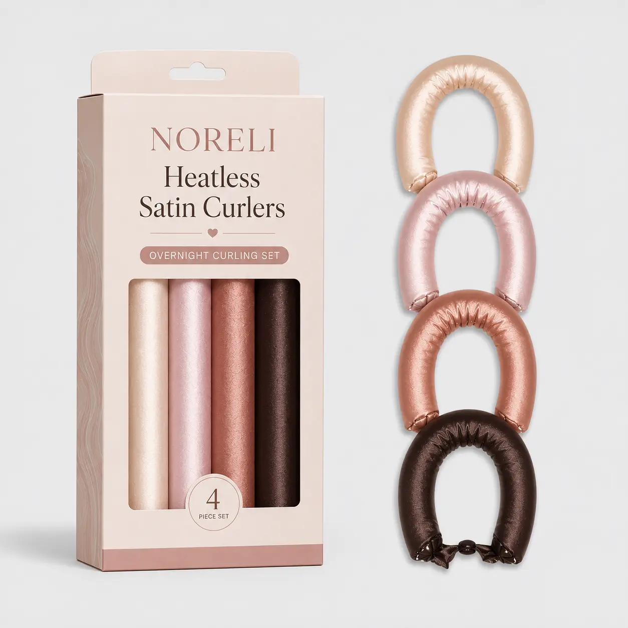 No Damage, No Dents Heatless Satin Curlers - NORELI Beauty Overnight Curling Rods - 4PCS Jumbo-Sized