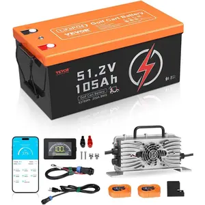 VEVOR 48V 105Ah Golf Cart Lithium Battery, 48 Volt Golf Cart Battery with 200A BMS, LCD Monitor and Mobile APP, LiFePO4 Battery with 600A Peak Current, 20A Charger and 4000+ Cycles, for Golf Carts
