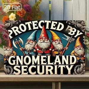 Aluminum Garden Security 2D Flat Sign 8x12 Inch Funny Gnome Decor Protected by Gnomes for Yard Patio Outdoor Home