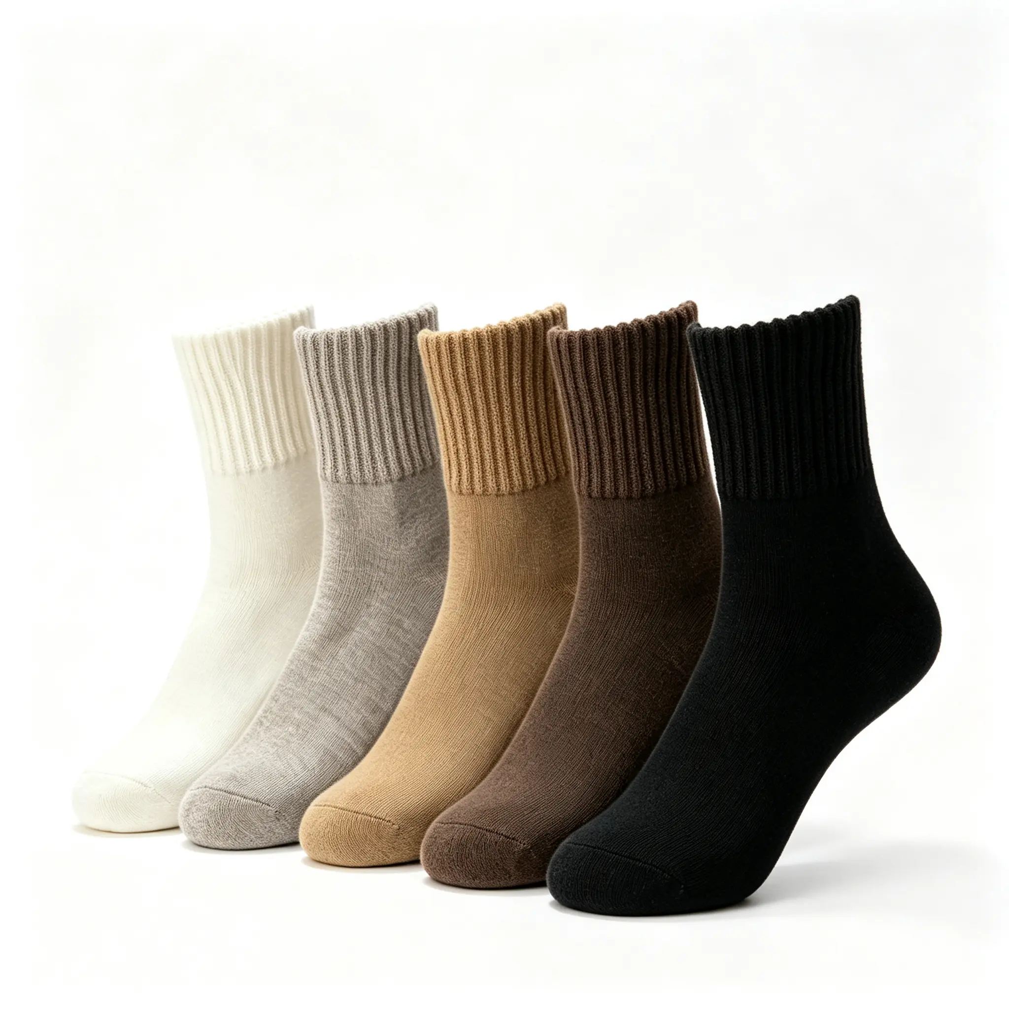 Women's Thick Fuzzy Solid Color Low Cut Crew Boot Socks - 5 Pairs Poly Cotton Cozy Knit Winter Warm Socks with Non-Slip Cuff, Elastic Bands for Adults, Ideal for Chinese New Year, Easter