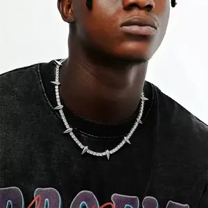 Black Panther Diamond-Encrusted Alloy Men's Necklace High-End Trendy Cool Cross-Border Hip-Hop Tennis Vintage Flame Cross Titanium sparkly layering Minimalist Pendant twist My Little Star Book Sunflower Iced Out Jewelry Modern Versatile Accessories