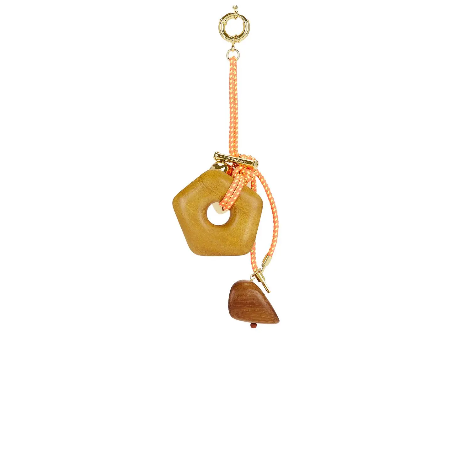 Timeless Pearly Wood & Gold Charms Rope Keychain in Brown