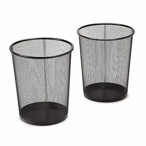 TWIN CHA & SAL Mesh Wastebasket Trash Can for Home and Office Workspace, Metal Office Trash Can Round-Shaped, 4.75 Gallon (2-Pack), BLACK Bin Steel Container