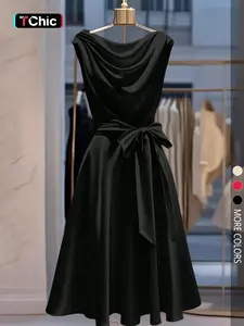 Women's Fashion Sleeveless Bow Neck Casual Fitted Dress, Perfect for Daily Commuting, Stylish and Comfortable, Ideal for Everyday Wear