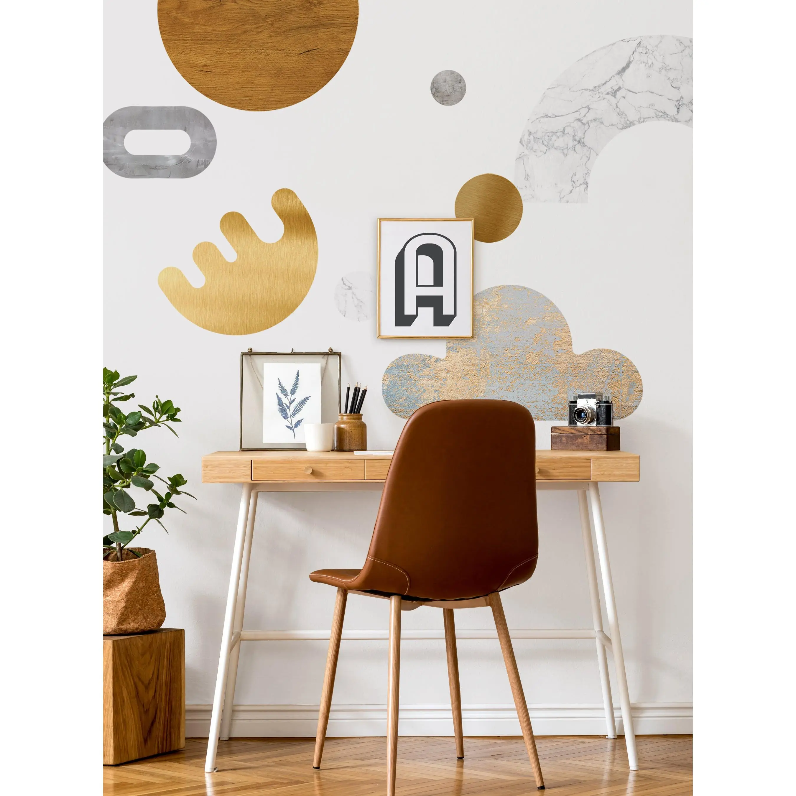 Minimalist Mid-Century Art Shapes Peel-and-Stick Vinyl Wall Decals, Removable Adhesive Stickers for Home Decor, Wall Decal