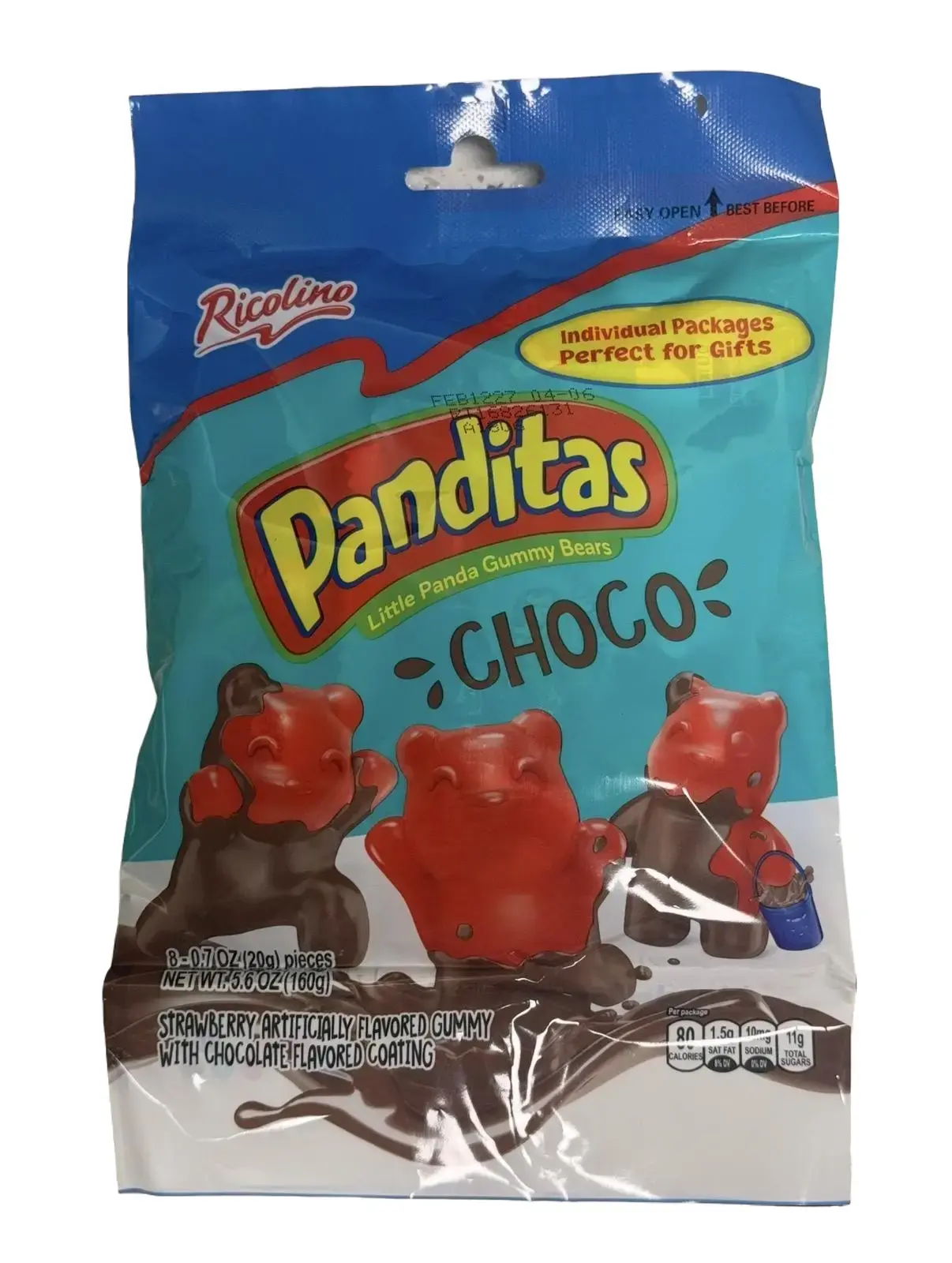 Ricolino Panditas Choco – Strawberry Flavored Gummy Bears with Chocolate Flavored Coating – 5.6 oz (160 g)