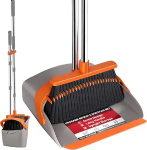 Long Handle Broom and Dustpan Set – 52" Upright Standing Cleaning Combo with Self-Cleaning Teeth for Pet Hair, Kitchen, Home, Office & Outdoor UseSet