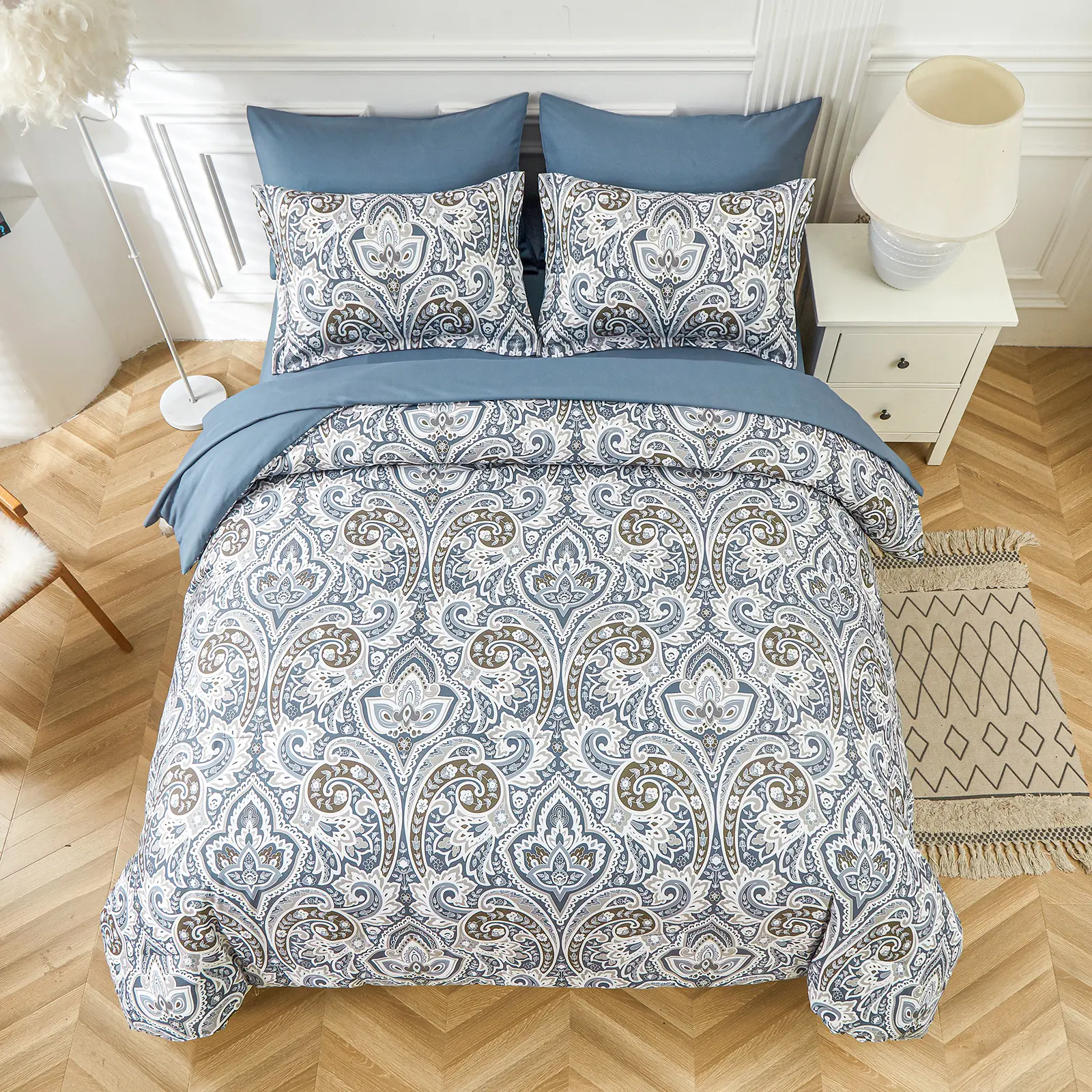 7 Pieces Boho Paisley Comforter and Sheet Set Bed in a Bag, Full Queen King Size Comforter Set Soft Microfiber Complete Bedding Sets for All Season