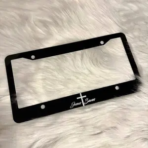 Jesus Saves Black License Plate Frame – 12x6 Aluminum Vanity Tag, New Car Gift