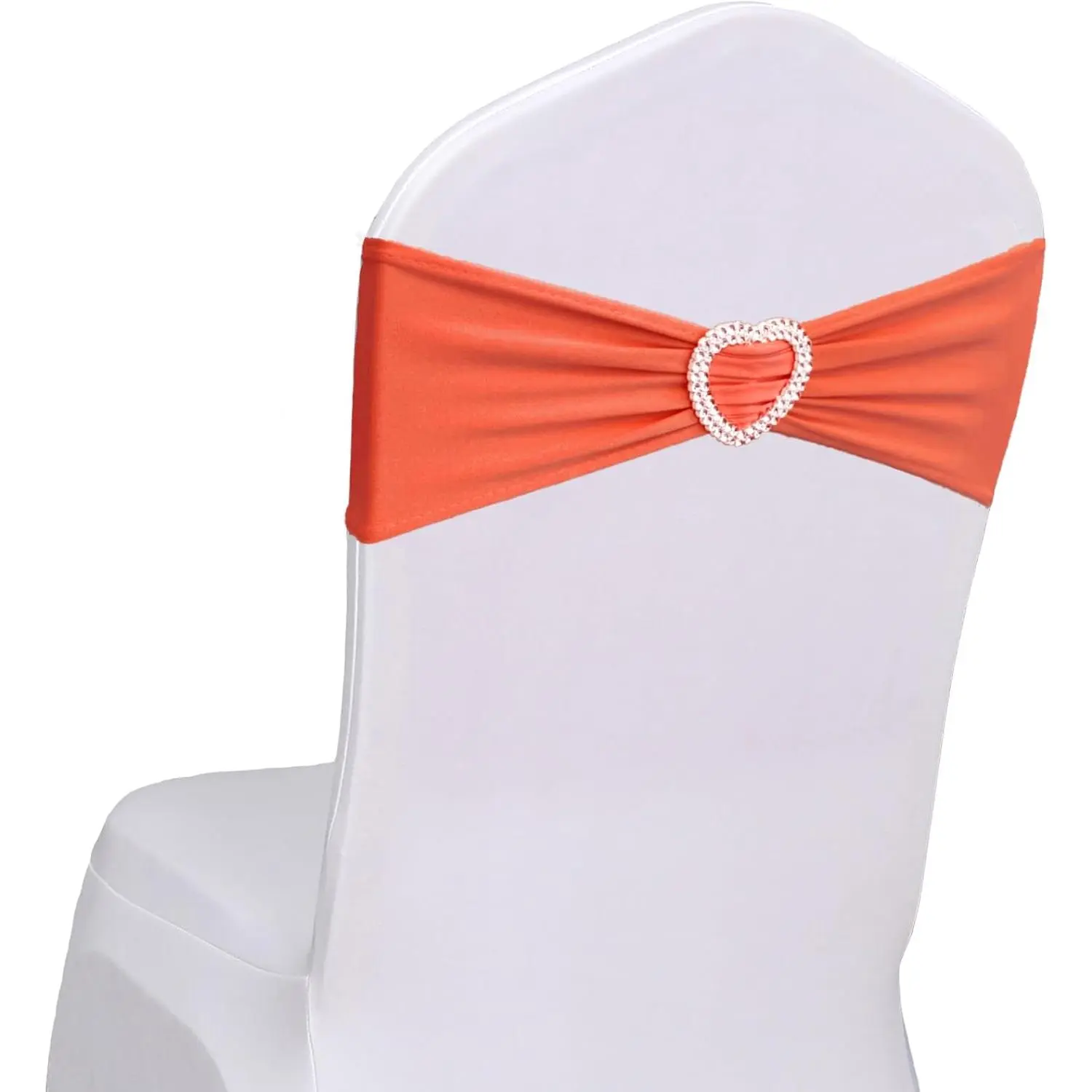 Burnt Orange Spandex Chair Sashes with Heart, 60-Pack Anti-Slip Bands for Wedding, Graduation, Baby Shower Decorations (Chair Cover Accessory)