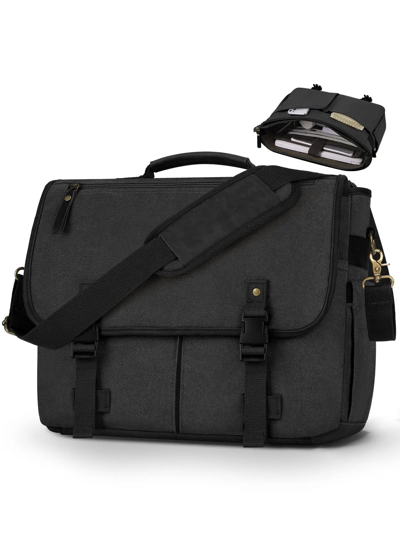 Men's Large Capacity Laptop Briefcase, Canvas Laptop Briefcase with Adjustable Shoulder Strap, Casual Business Bag for Men