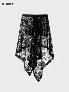 LESSORA Women's Sheer Lace Asymmetrical Skirt Extender Layering Piece OOTD