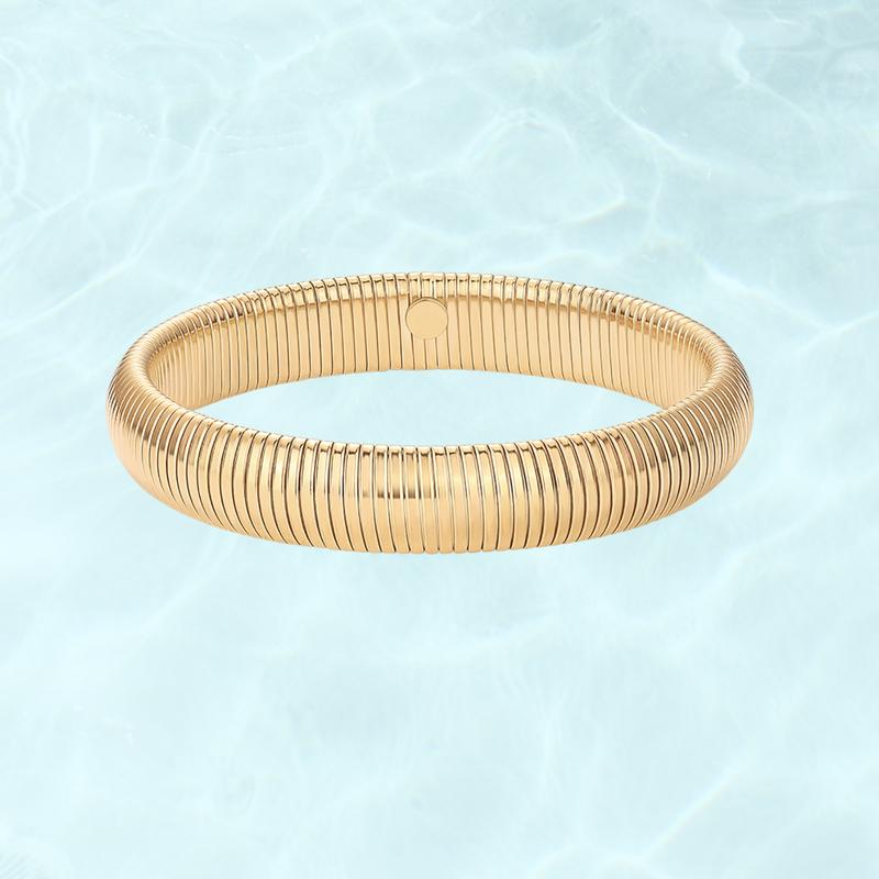 PAVOI Waterproof Chunky Stretch Bracelet for Women - 14K Gold Plated Cobra Statement Bracelets - Stainless Steel Flexible Bracelet - Trendy Gold Jewelry Gifts