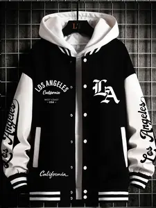 Men's Casual Classic Aesthetic Usa-La Los Angeles Print Baseball Jacket, Menswear, Fitted Geometric Design, All Seasons Wear, Versatile Net Version