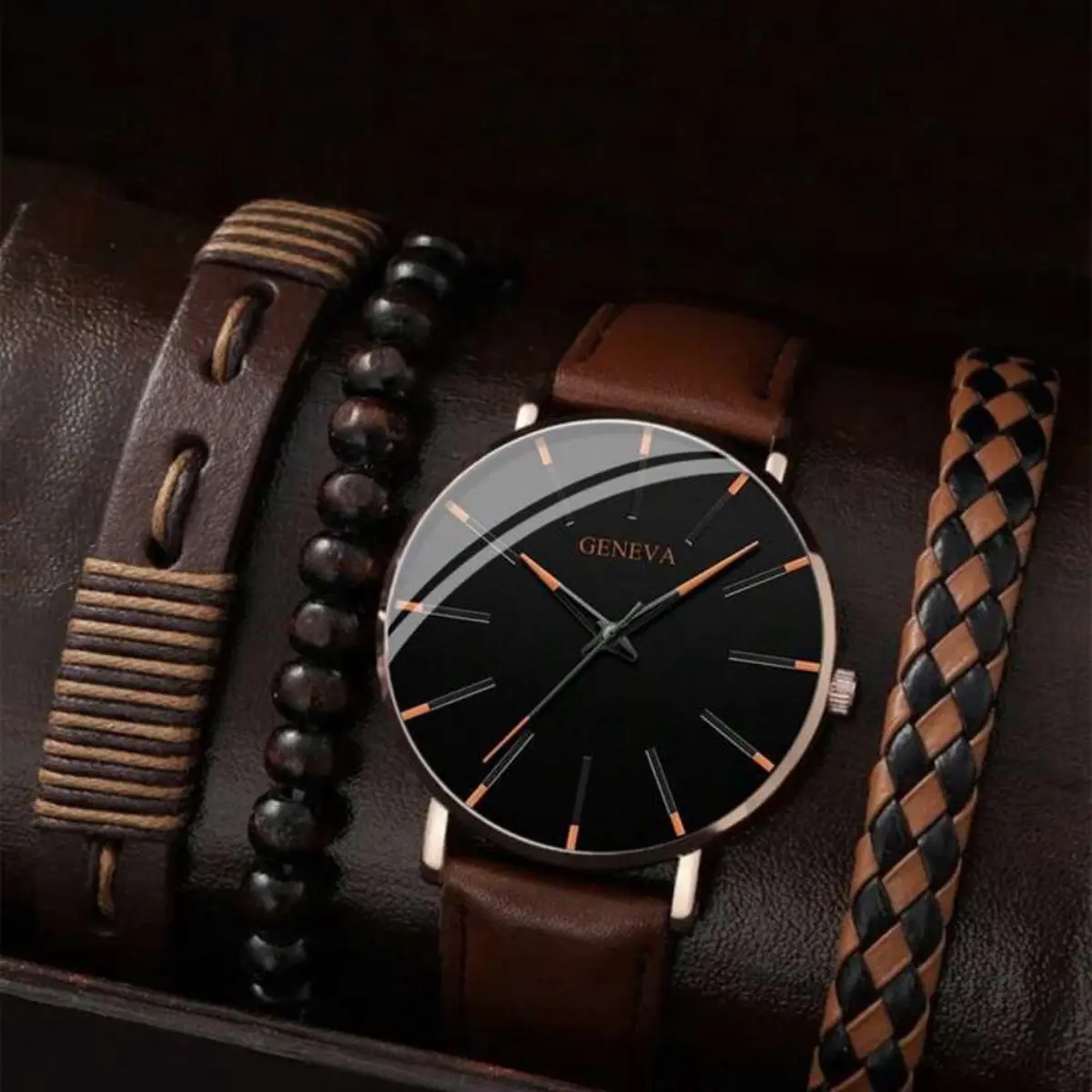 Geneva Men watch & 3pcs set Bracelet Luxury Geneva Men watch & 3pcs set Bracelet Luxury