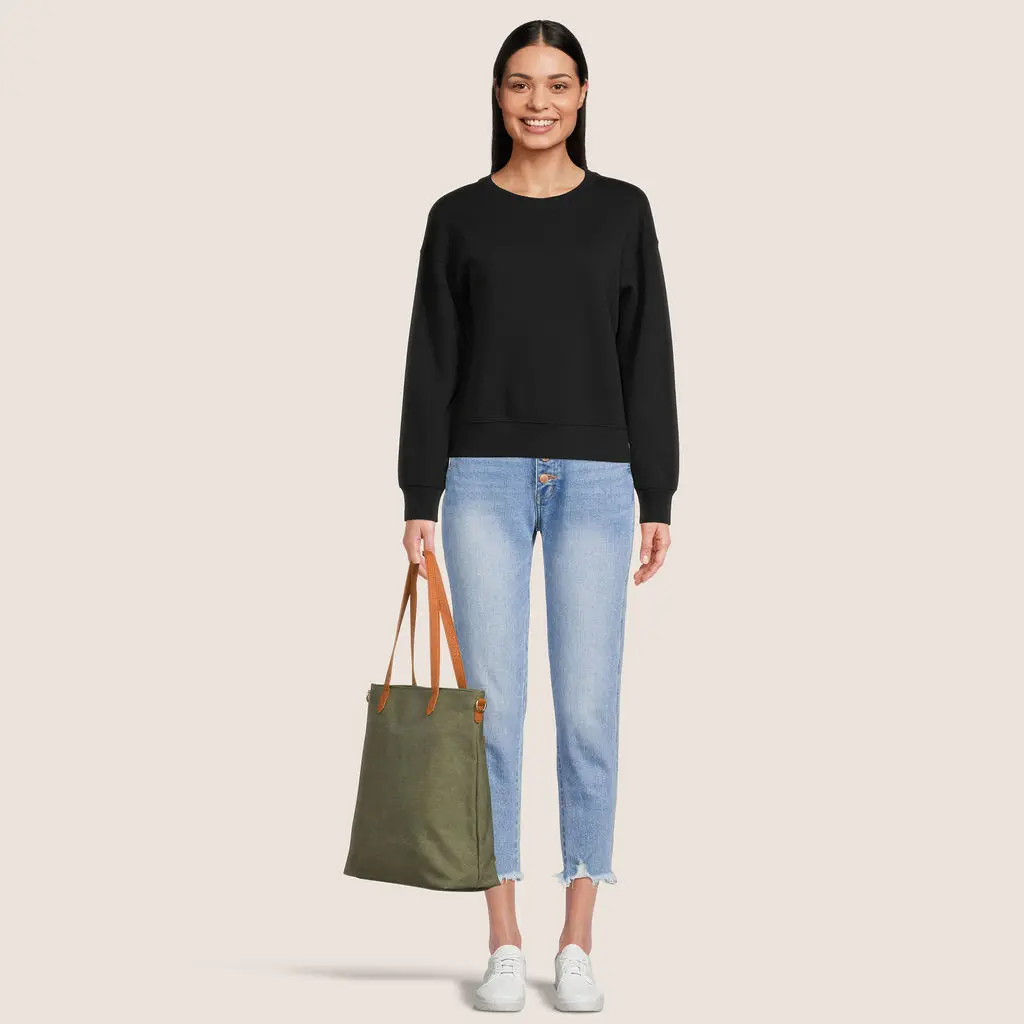 Ampere Creations Katrina Canvas Tote - Premium Vegan Leather Minimalist Fashion Bag with Zipper Closure & Slip Pockets - Sustainable Eco Responsible Design