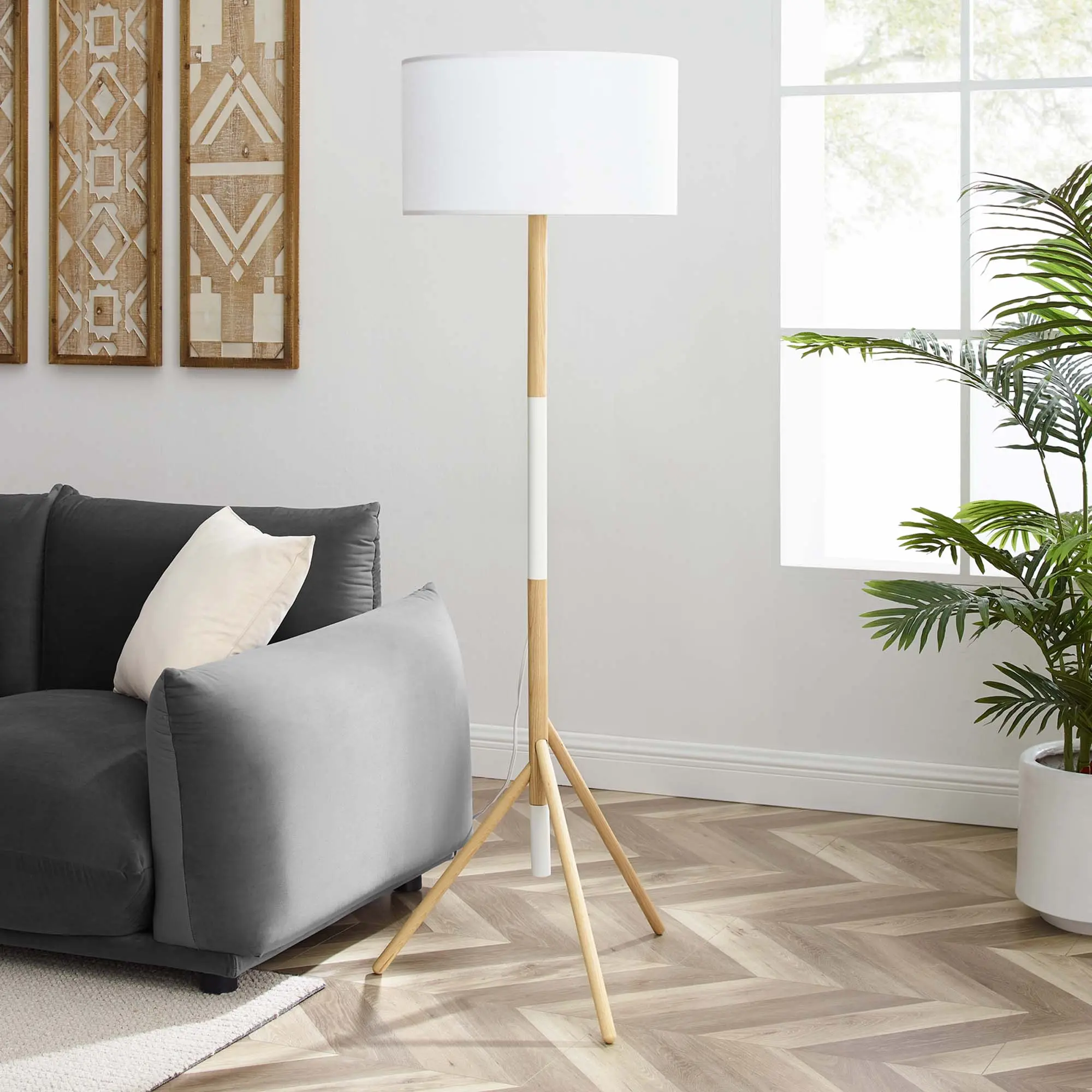 Modway Natalie Tripod Floor Lamp in White Natural