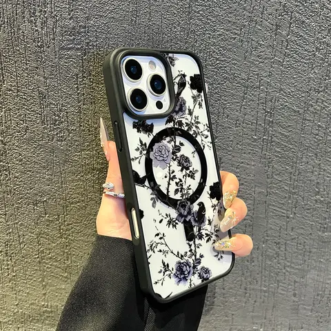 Shadow Forest Peony Design Pattern Case for iPhone 17 16 ProMax 15 Plus 14 13 12 11 XS Max XR X Plus MagSafe ChargingShockproof Drop Protection Durable S Smartphone CoverGift, Devices, Resistance, Casing