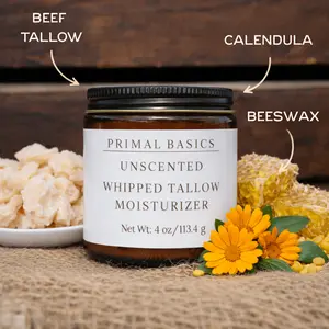 100% Grass Fed Grass Finished Whipped Unscented Beef Tallow Moisturizer 4 oz