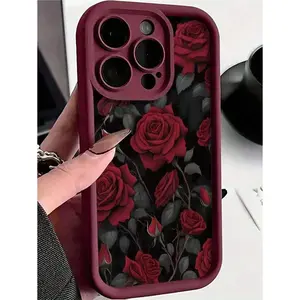 Red Rose Pattern Case for iPhone 17 Pro Max 16 16e 15 14 Plus 13 12 Mini 11 Air X XS Pattern Soft TPU Rubber Camera Protection Rugged Mobile Phone Cover Gift 2D printing