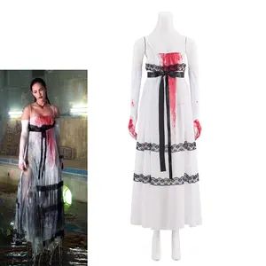 Movie Jennifer's Body Cosplay Jennife Costume Woman's White Dress with Gloves  Halloween Cosplay Show   Horror Party  Outfit