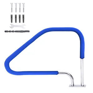 49x34in 304 Stainless Steel Pool Handrail – 300LB Load Capacity, Rustproof Swimming Rail with Blue Grip Cover, Drill Bit & Self-Tapping Screws for Easy DIY Install