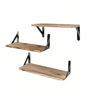 Wall Mounted Shelf, Installation, 1 Set Wooden Shelf with Iron Bracket, Wall Shelf, Home Organizer for Living Room Bedroom Kitchen, Decor, Metal
