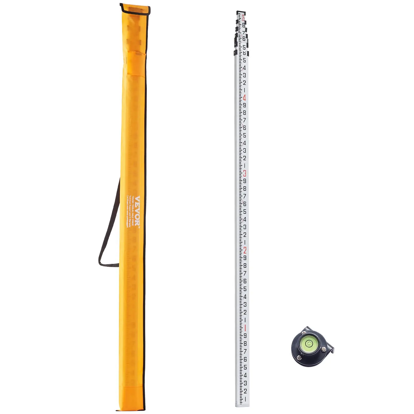 【summerfinds】VEVOR Aluminum Grade Rod, 25-Feet/10ths 6 Sections Telescopic Measuring Rod,Double-Sided Scale 1/10ft Leveling Rod Stick,Aluminum Alloy Survey Rod w/ Bubble Level &Carrying Bag for Houses,Walls,Floors