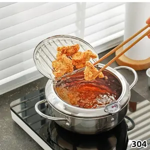 304 Japanese tempura stainless steel fryer for household use with a low base and energy-saving temperature control gas induction cooker